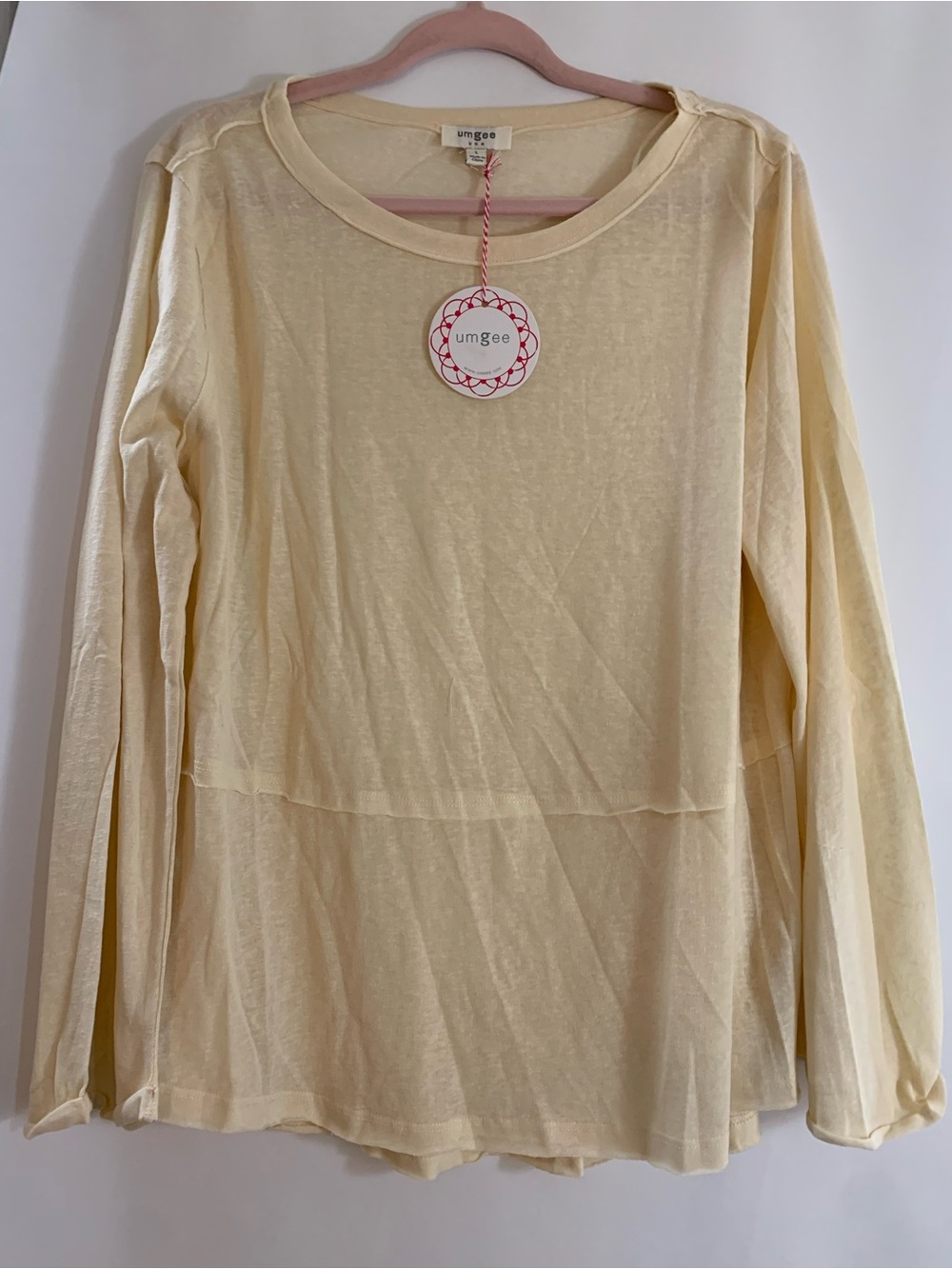 Umgee Pale Yellow Layered Sheer Long Sleeve Top